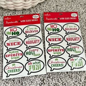 Hallmark Repositionable Wine Glass Decals Tags Christmas Party, Lot of 2